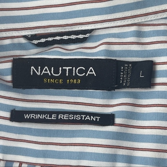 Nautica Mens Button Down Shirt Blue White Stripe L - Picture 2 of 7